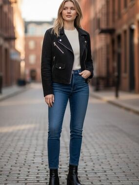 Topshop Blue Suede Lined Jacket Size 4